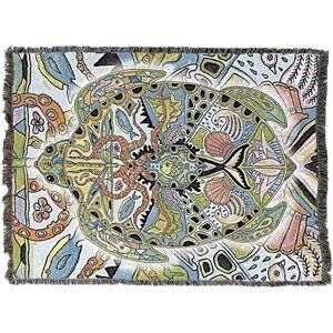New Turtle Northwest Art Woven Cotton Afghan Throw Blanket Native American Fish